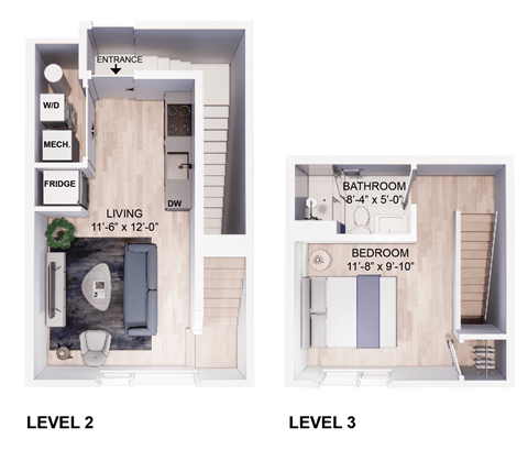 a floor plan of a small room with a bathroom and a bedroom